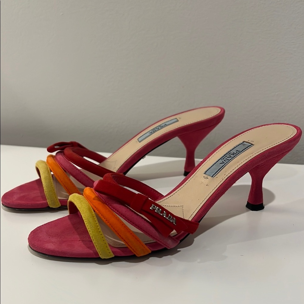 Prada Red and Pink Heels Elegant Strappy Design